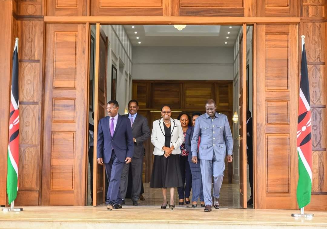President William Ruto with CJ Martha Koome and Moses Wetang'ula at State House Nairobi.